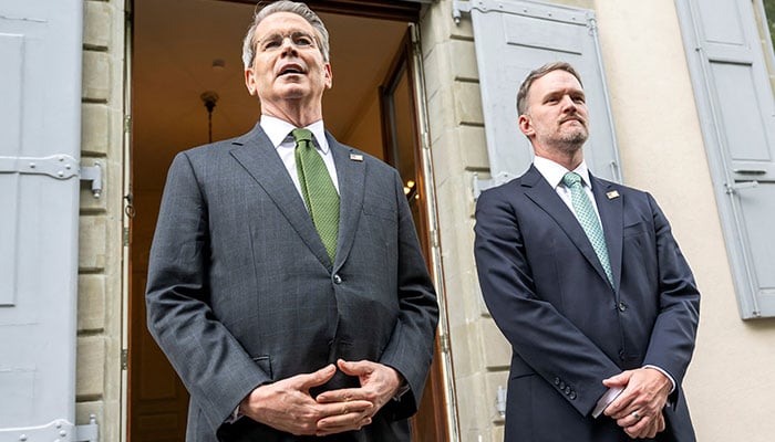 US Secretary of the Treasury Scott Bessent and US Trade Representative Jamieson Greer address the media after trade talks with China in Geneva, Switzerland, May 11, 2025. — Reuters