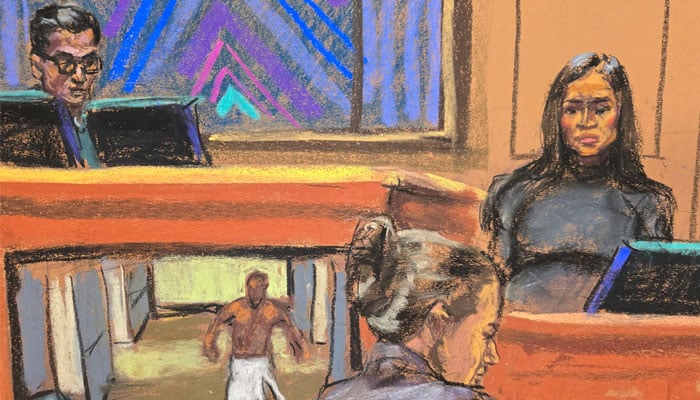 Courtroom sketch of Casandra Ventura making alarming claim about Sean Diddy Combs threats/ REUTERS/Jane Rosenberg