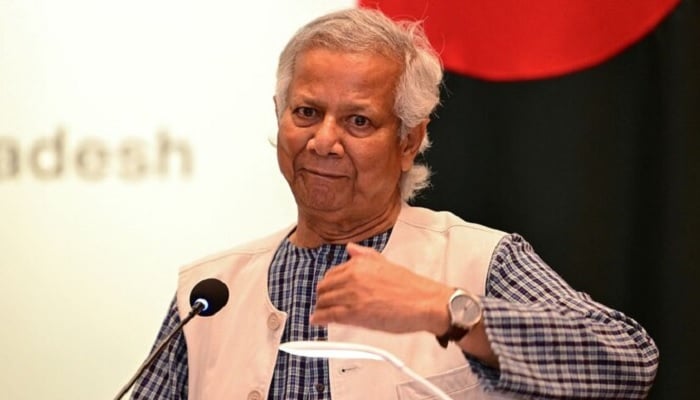Bangladeshs Chief Adviser of the interim Government, Muhammad Yunus, speaks during a joint press conference with Anwar Ibrahim, Prime Minister of Malaysia, in Dhaka on October 4, 2024.—AFP