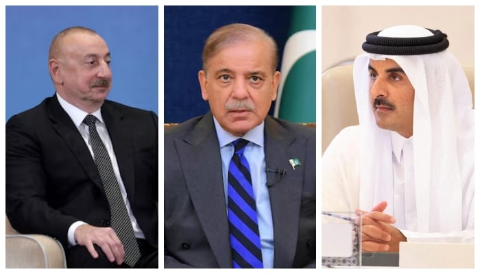 (From left to right) Azerbaijan President Ilham Aliyev, Prime Minister Shehbaz Sharif and Qatar Emir Sheikh Tamim bin Hamad Al-Thani. — Reuters/File